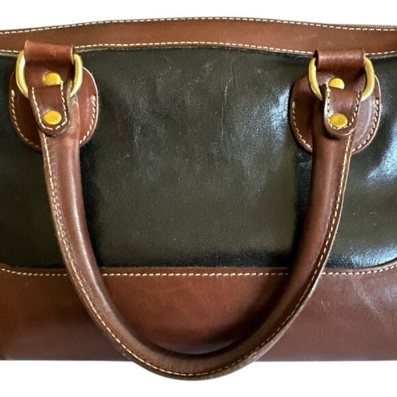 Vintage Brahmin Satchel Handbag Brown Black Smooth Leather Timeless Preppy - Picture 5 of 16